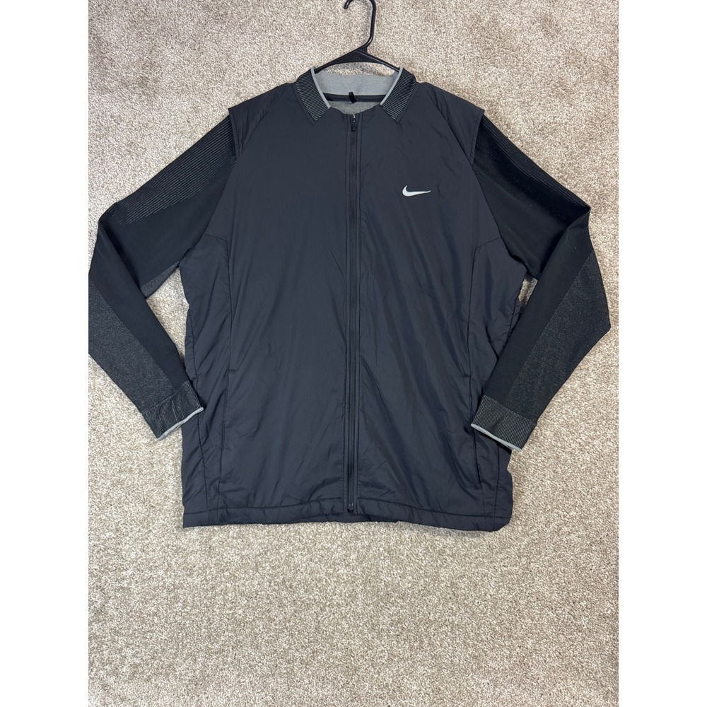 Nike Golf Mens XL Full Zip Jacket Black Windbreaker Ripstop Performance Layer